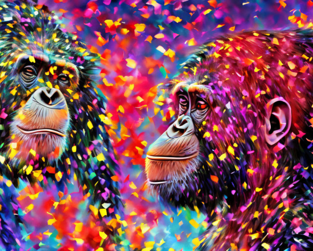 Colorful Chimpanzee Faces on Psychedelic Background