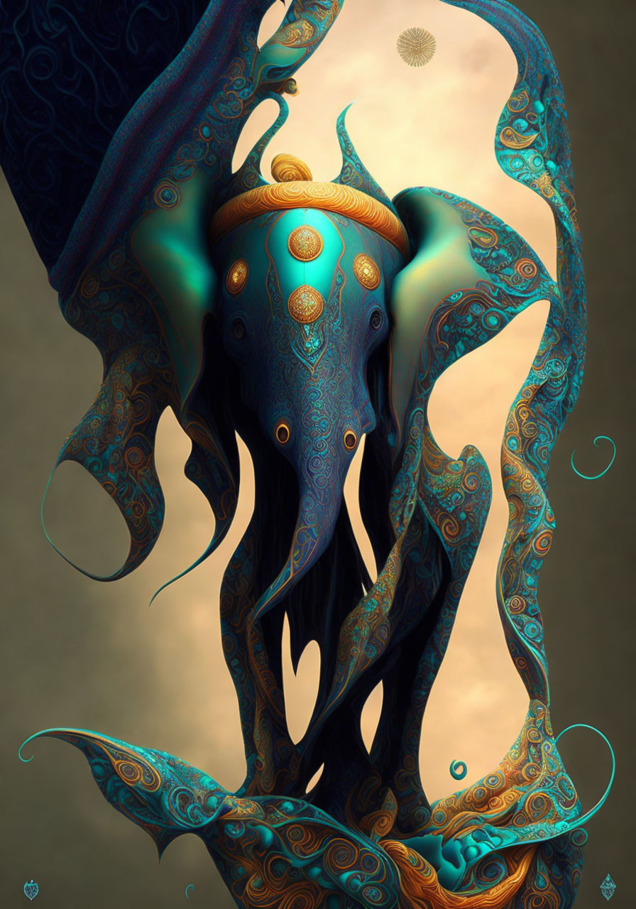 Intricate surreal octopus-like creature with swirling tendrils