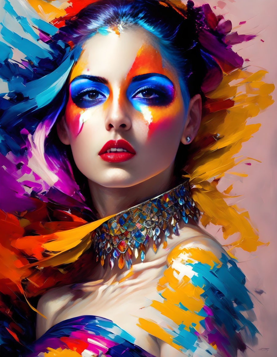 Colorful Makeup Woman in Abstract Digital Art