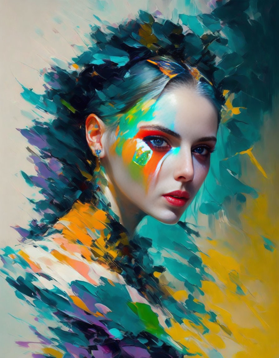 Colorful Abstract Portrait of a Woman with Brushstroke-Like Features