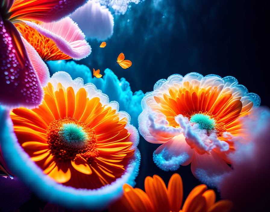 Colorful sea anemones and clownfish in underwater scene