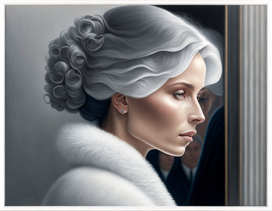 Woman with White Updo and Fur Collar Portrait