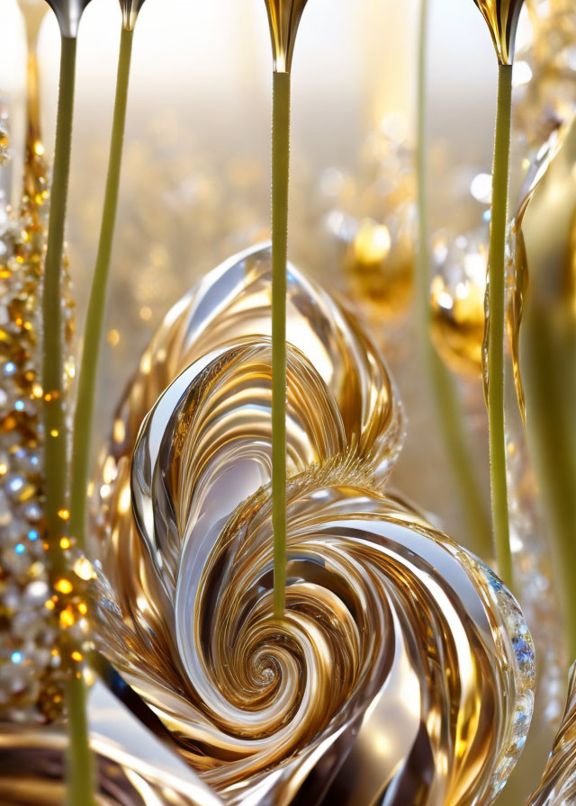 Luxurious Golden Swirls with Reflective Surfaces