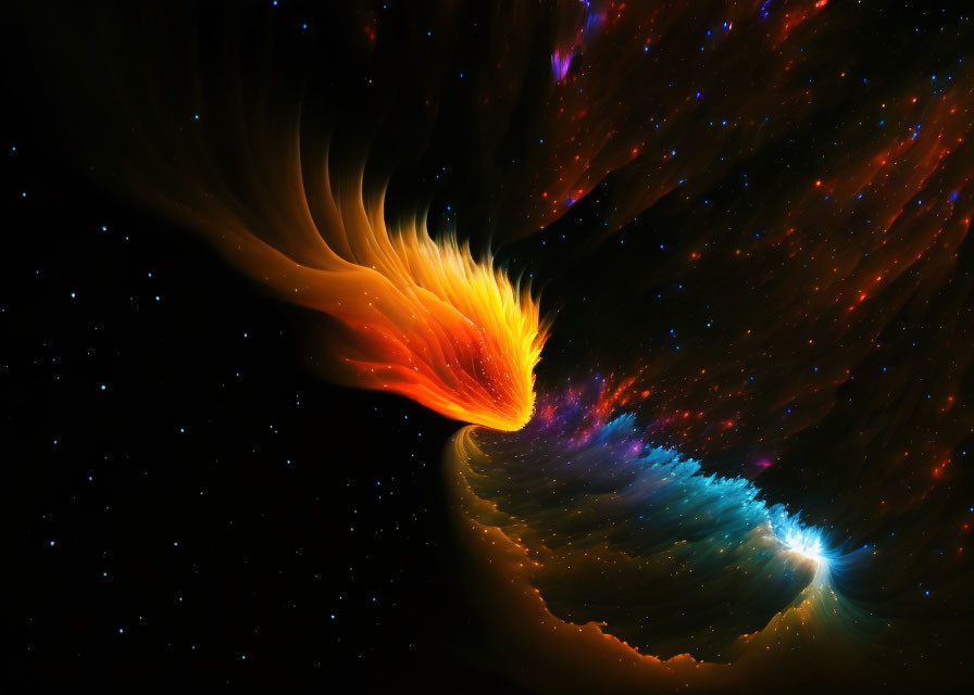 Colorful digital artwork of comet in starlit space