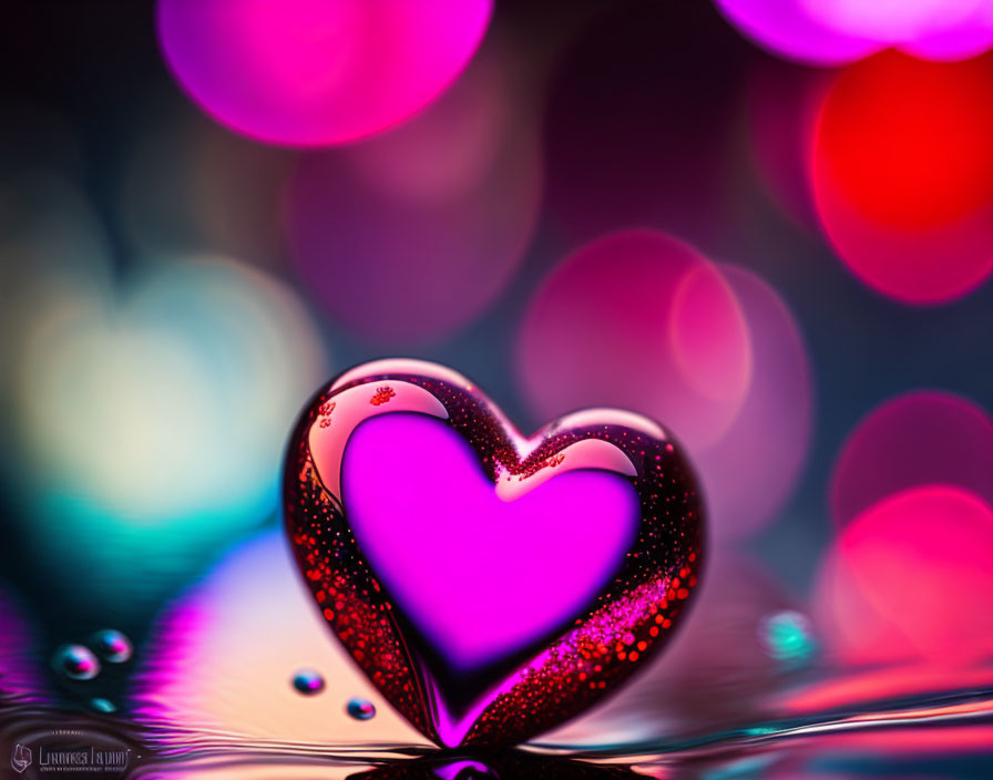 Shiny heart-shaped object with colorful lights on soft background