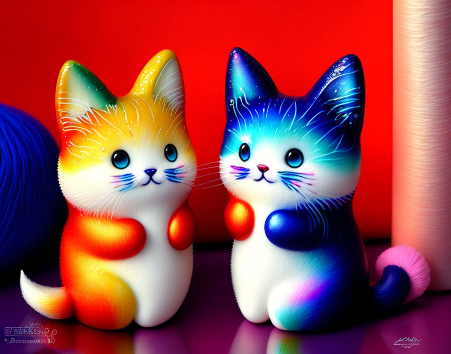 Colorful Cosmic Cat Figurines with Playful Expressions