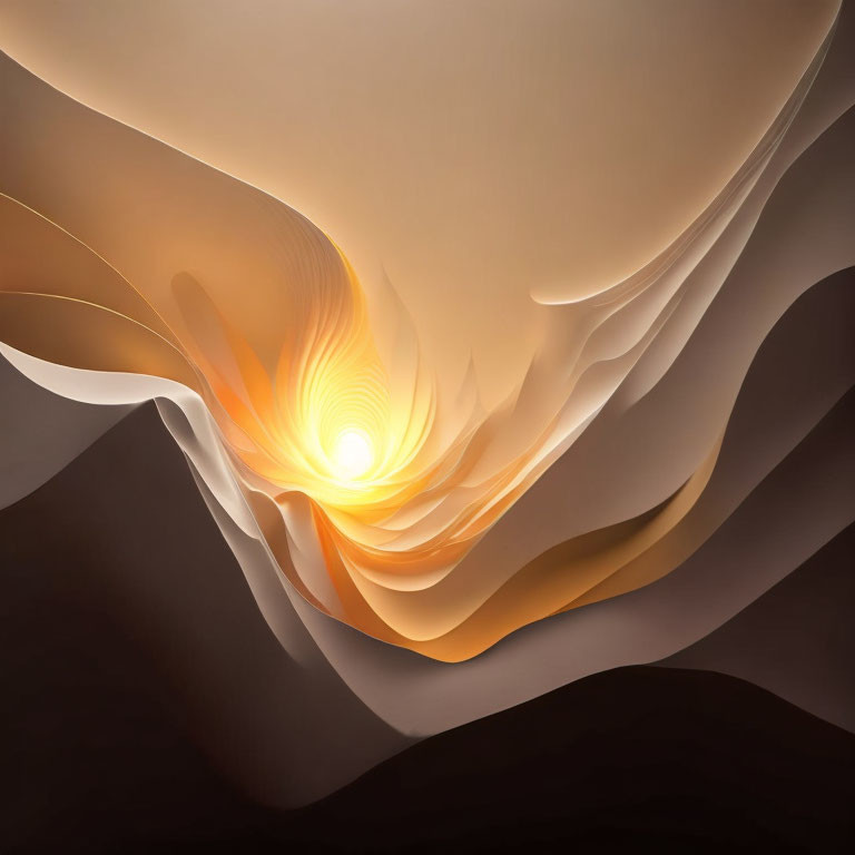 Warm-Toned Abstract Digital Artwork with Flowing Shapes and Luminous Center