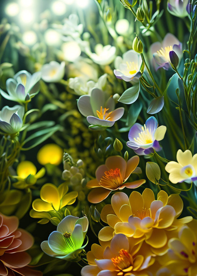 Colorful Bouquet of Yellow and Green Flowers in Soft Light