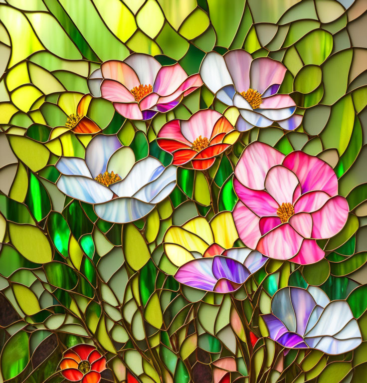 Colorful Stained Glass Window with Intricate Flower Pattern