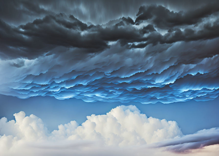 Dramatic Blue and Grey Undulating Clouds in Stormy Sky