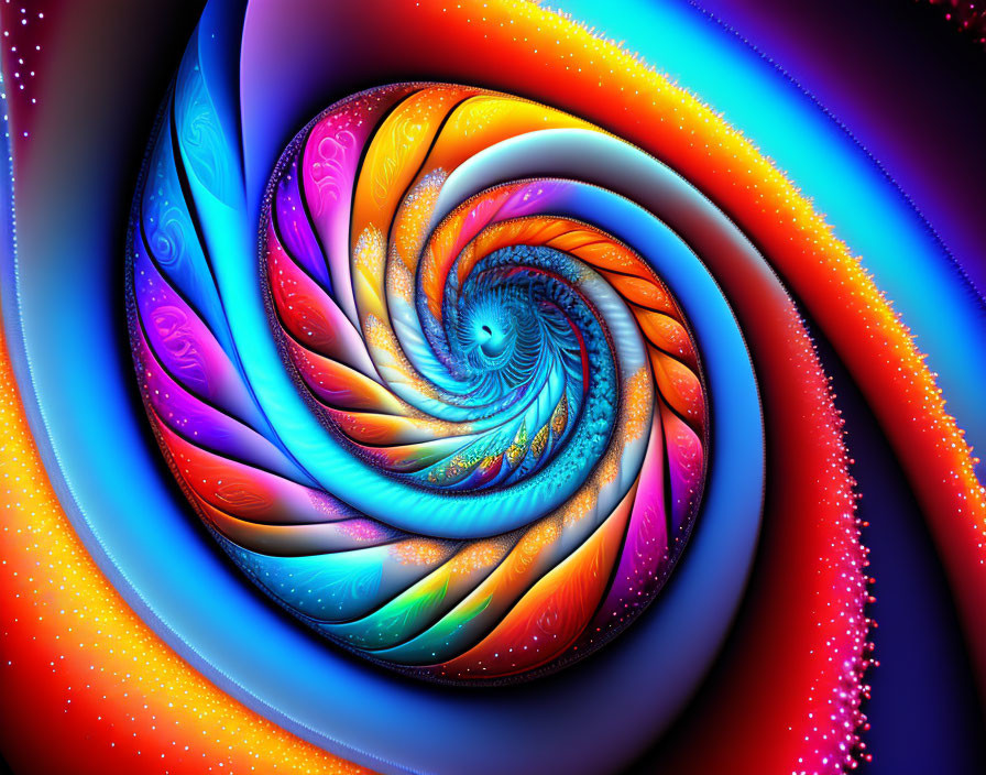 Colorful Fractal Design with Swirling Pattern in Blue and Orange