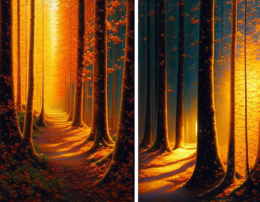 Split-View Forest Image: Warm vs. Cool Tones