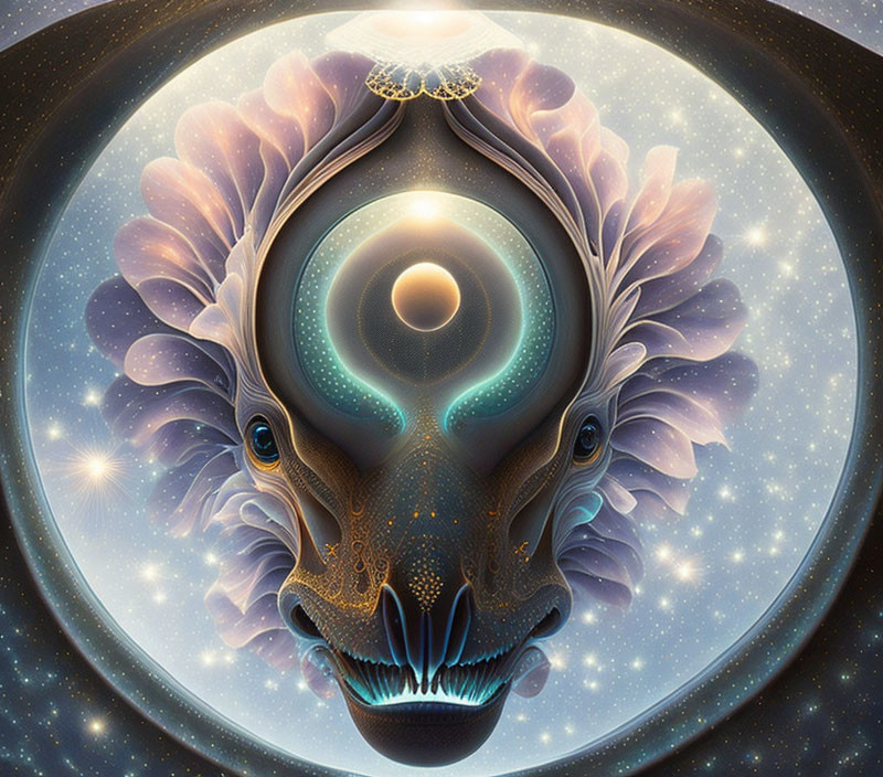 Symmetrical mystical creature in cosmic fantasy artwork