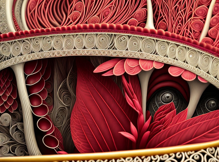 Intricate Red, White, and Yellow Quilling Paper Art