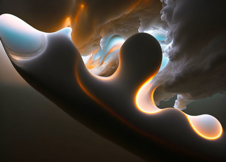 Orange and Blue Abstract Fractal Art with Flowing Shapes