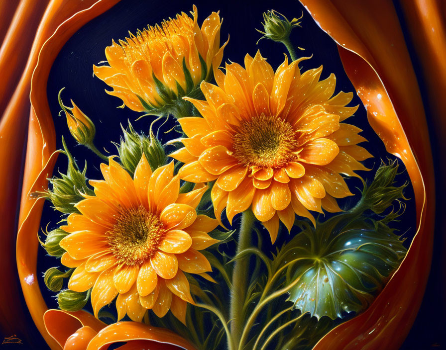 Vibrant Orange Gerbera Flowers with Dewdrops on Dark Background