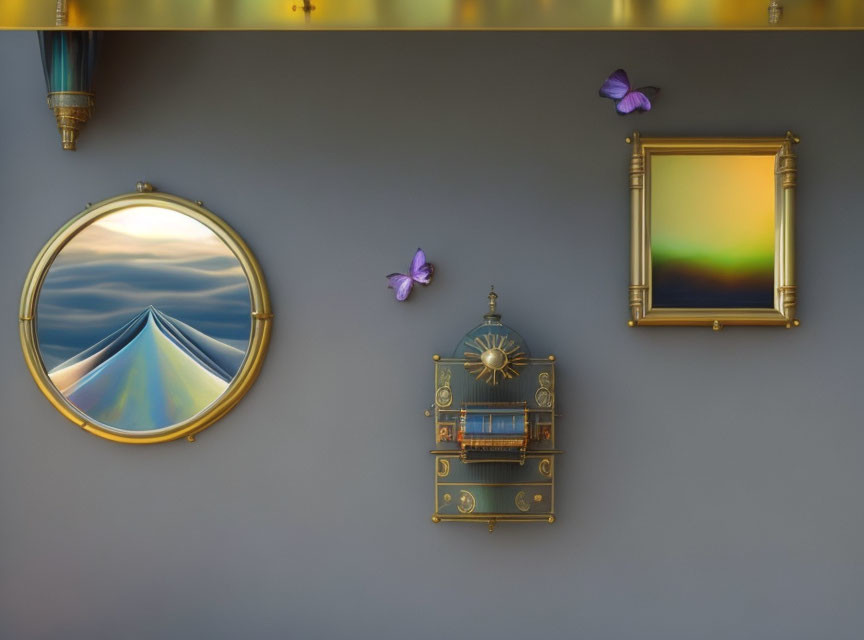 Wall Art: Round Mirror, Mountain Peak, Butterfly, Clock, Abstract Painting