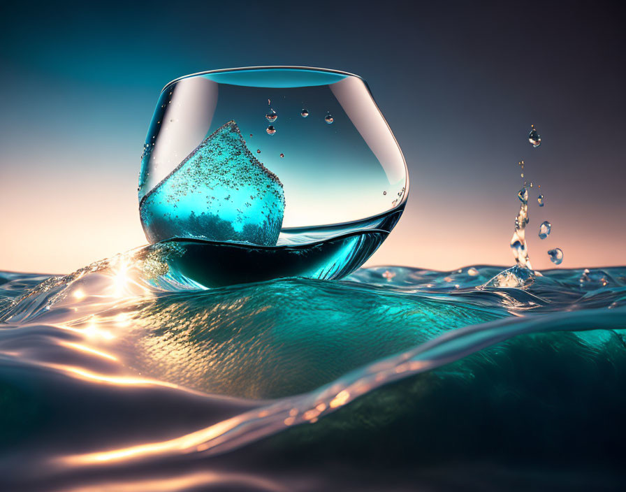 Glass Half-Filled with Water on Tilted Surface Captures Dynamic Ocean Wave Effect