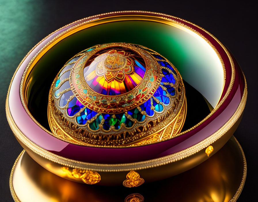 Colorful Ornate Spherical Object with Intricate Patterns