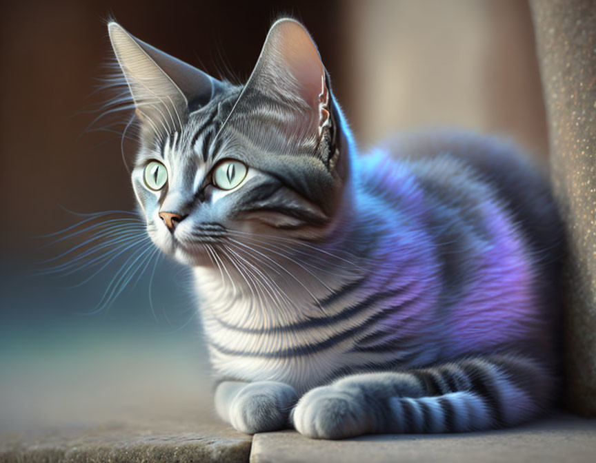 Tabby Cat with Green Eyes in Soft Lighting