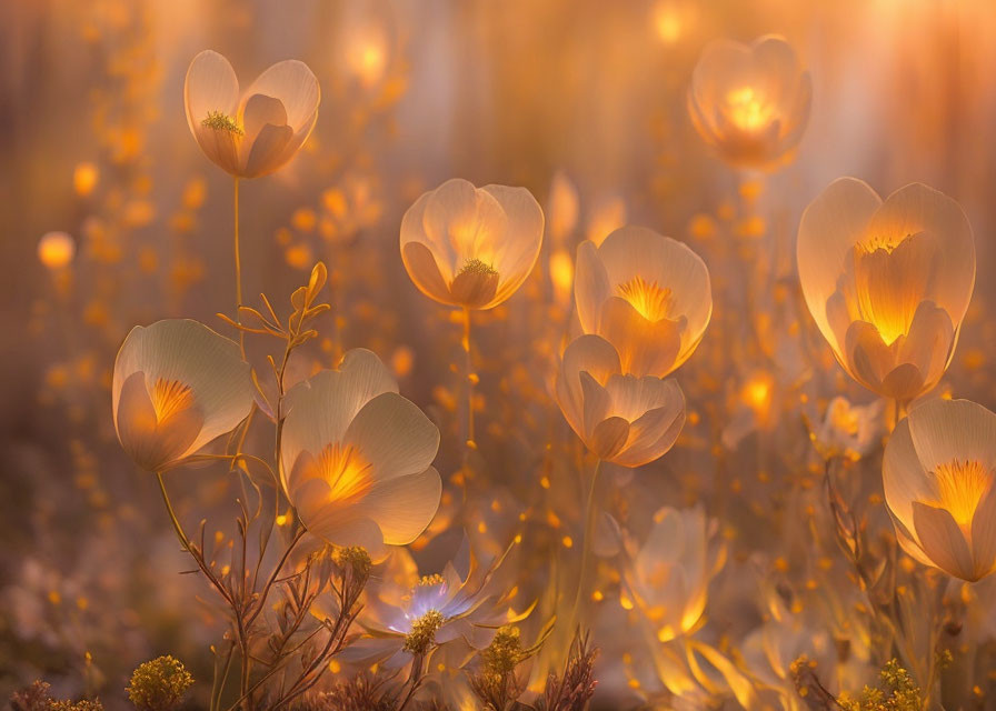 Sunlit White Petals in Glowing Meadow