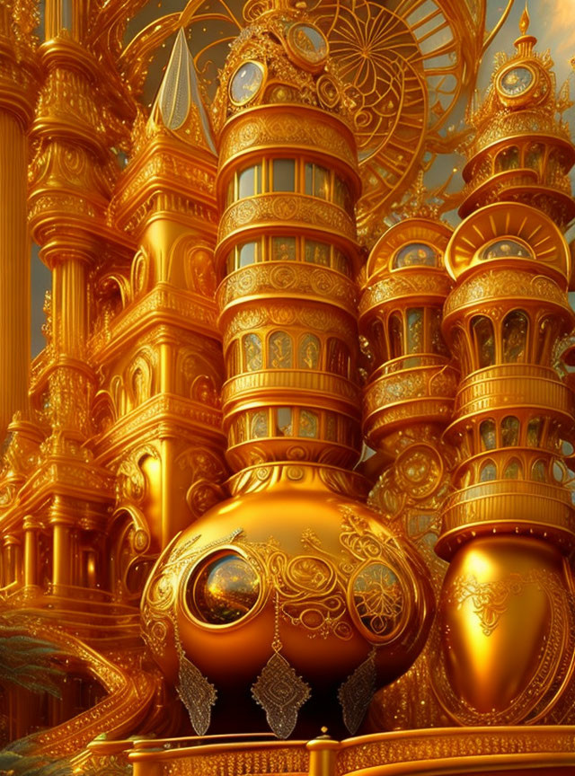 Elaborate Golden Fantasy Palace with Intricate Towers