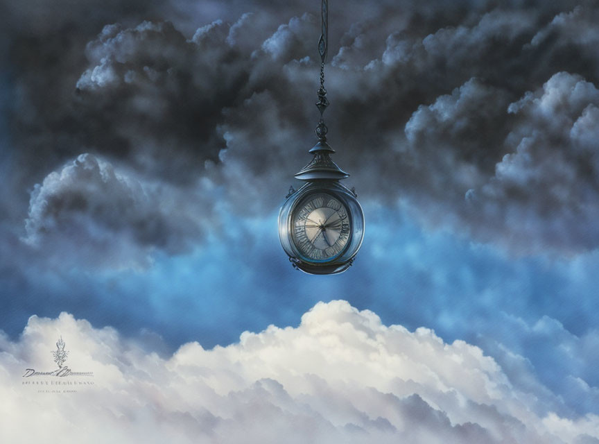 Classic Vintage Pocket Watch Suspended in Cloudy Sky