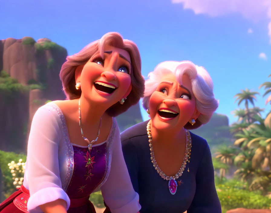 Animated Female Characters Smiling with Elegant Necklaces