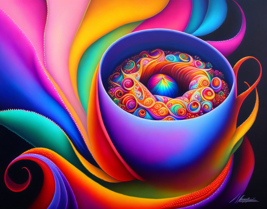 Colorful Swirling Abstract Painting on Black Background