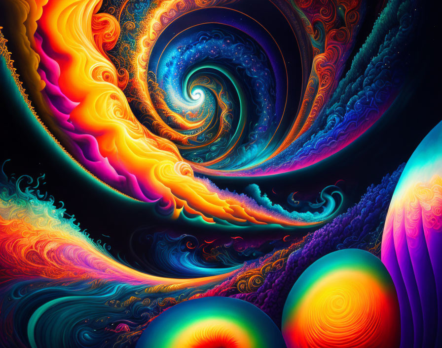 Colorful swirling patterns transition from warm to cool tones.