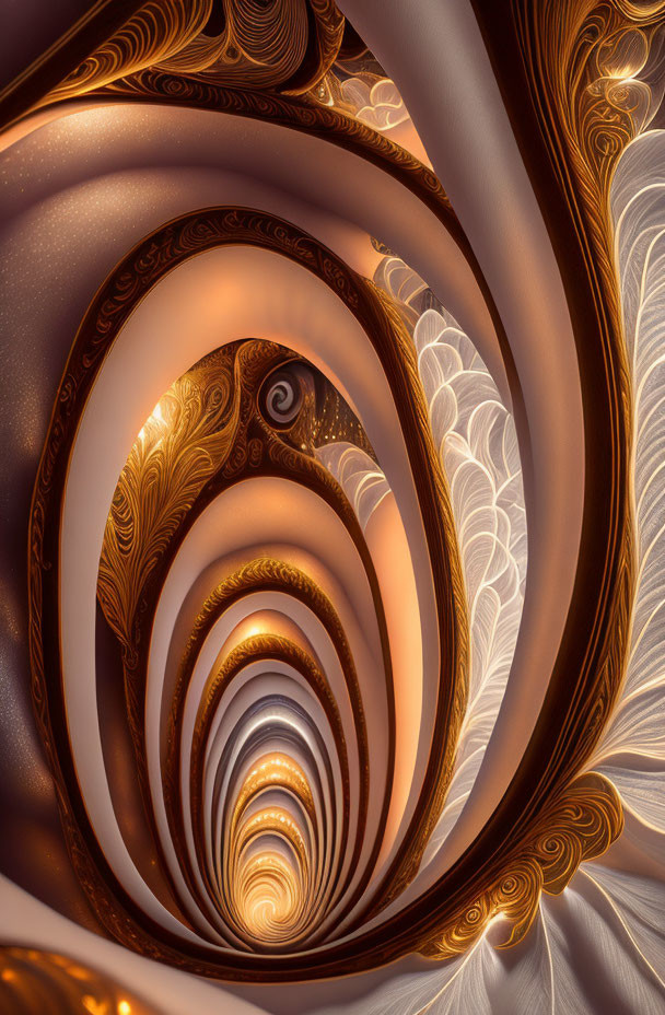 Brown and Gold Swirl Fractal Art with Depth illusion