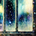 Colorful Raindrops Illustration with Celestial Background