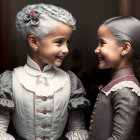 Vintage Attire: Smiling Girls with Floral Hair Accessories