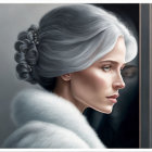 Woman with White Updo and Fur Collar Portrait