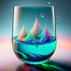 Colorful liquid splash in glass with surreal background