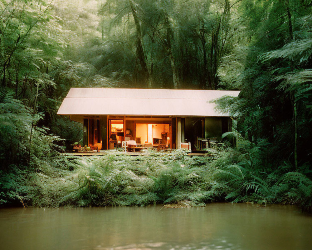 Tranquil House Surrounded by Greenery and River