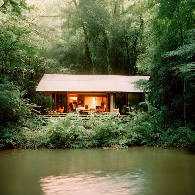 Tranquil House Surrounded by Greenery and River