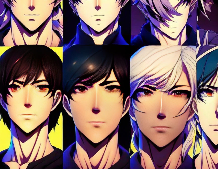 Collage of Animated Male Faces with Varying Hair Colors