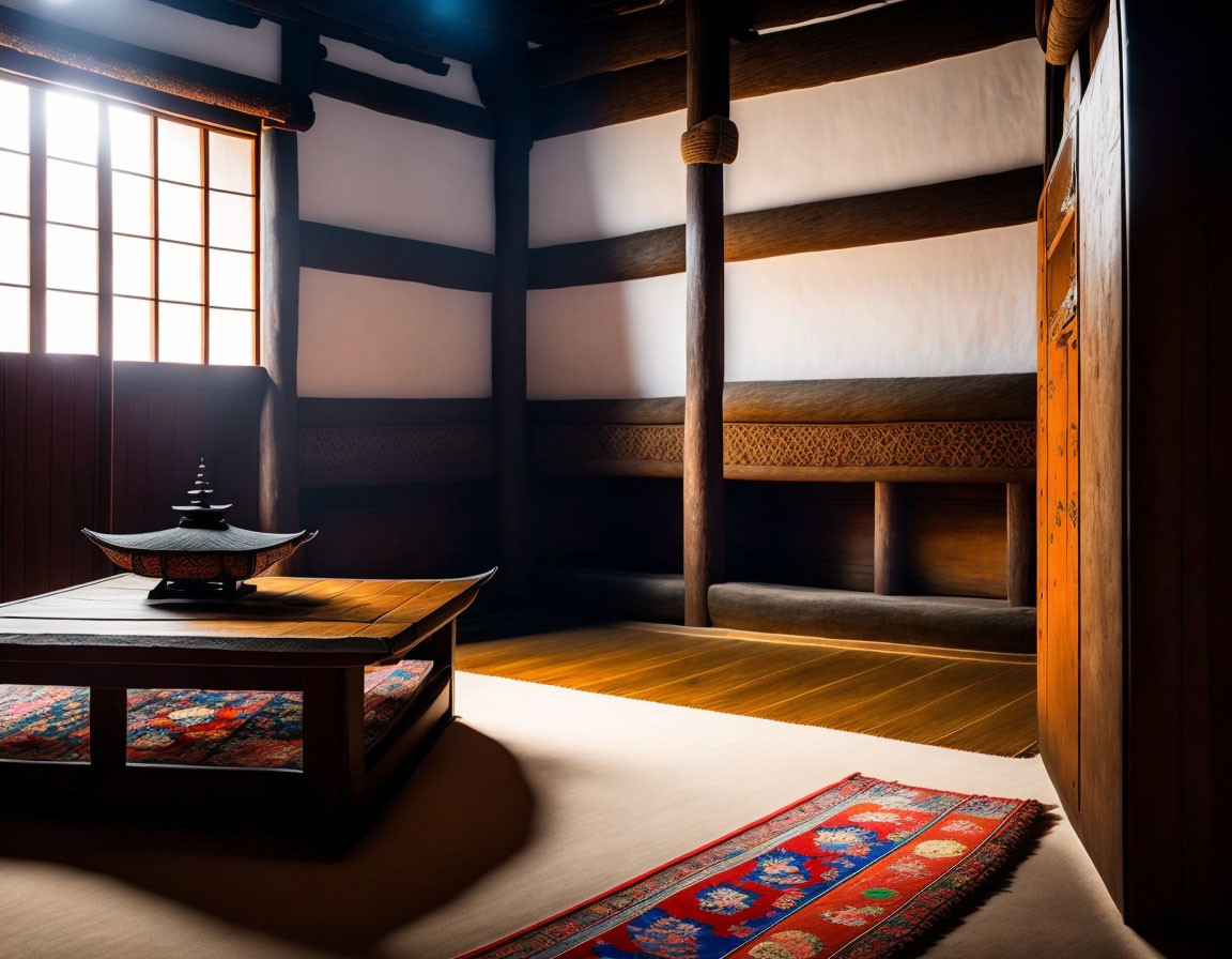 Traditional Japanese Room with Tatami Flooring and Shoji Doors