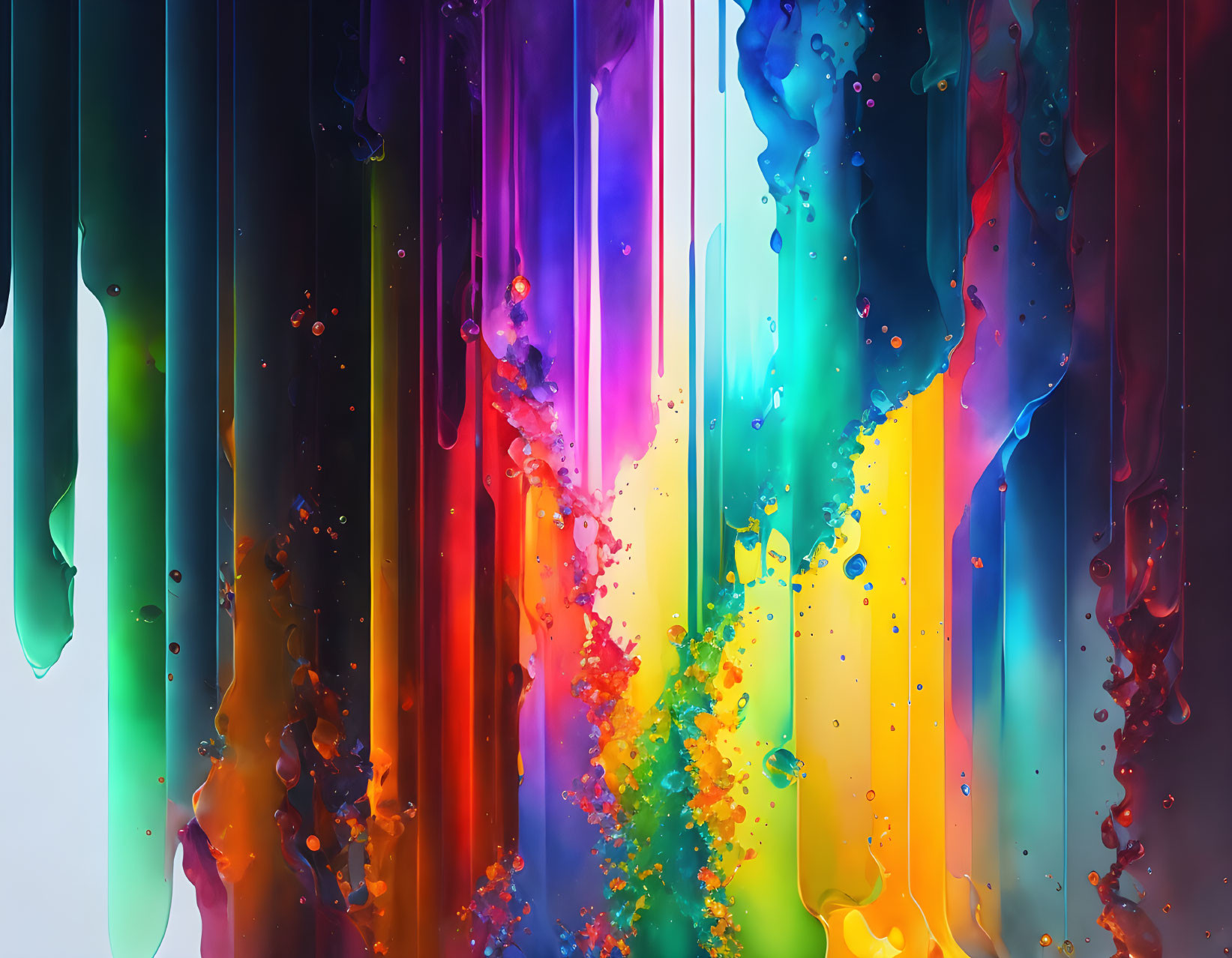 Colorful paint streams on translucent background with dynamic splashes