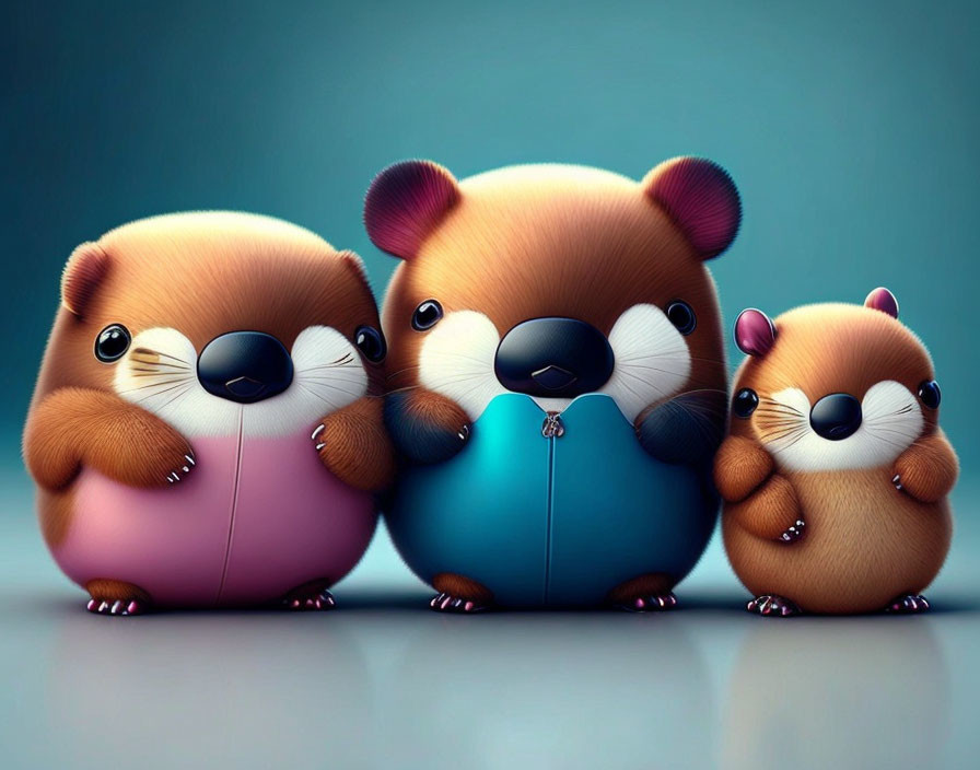 Colorful Cartoon Hamsters with Oversized Heads on Teal Background