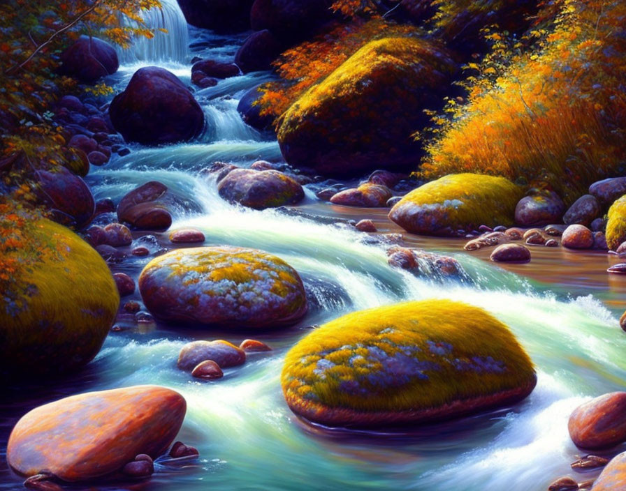 Tranquil stream flowing through vibrant forest landscape