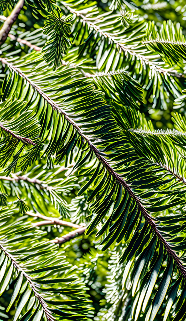 Detailed Texture of Vibrant Green Fir Tree Branches