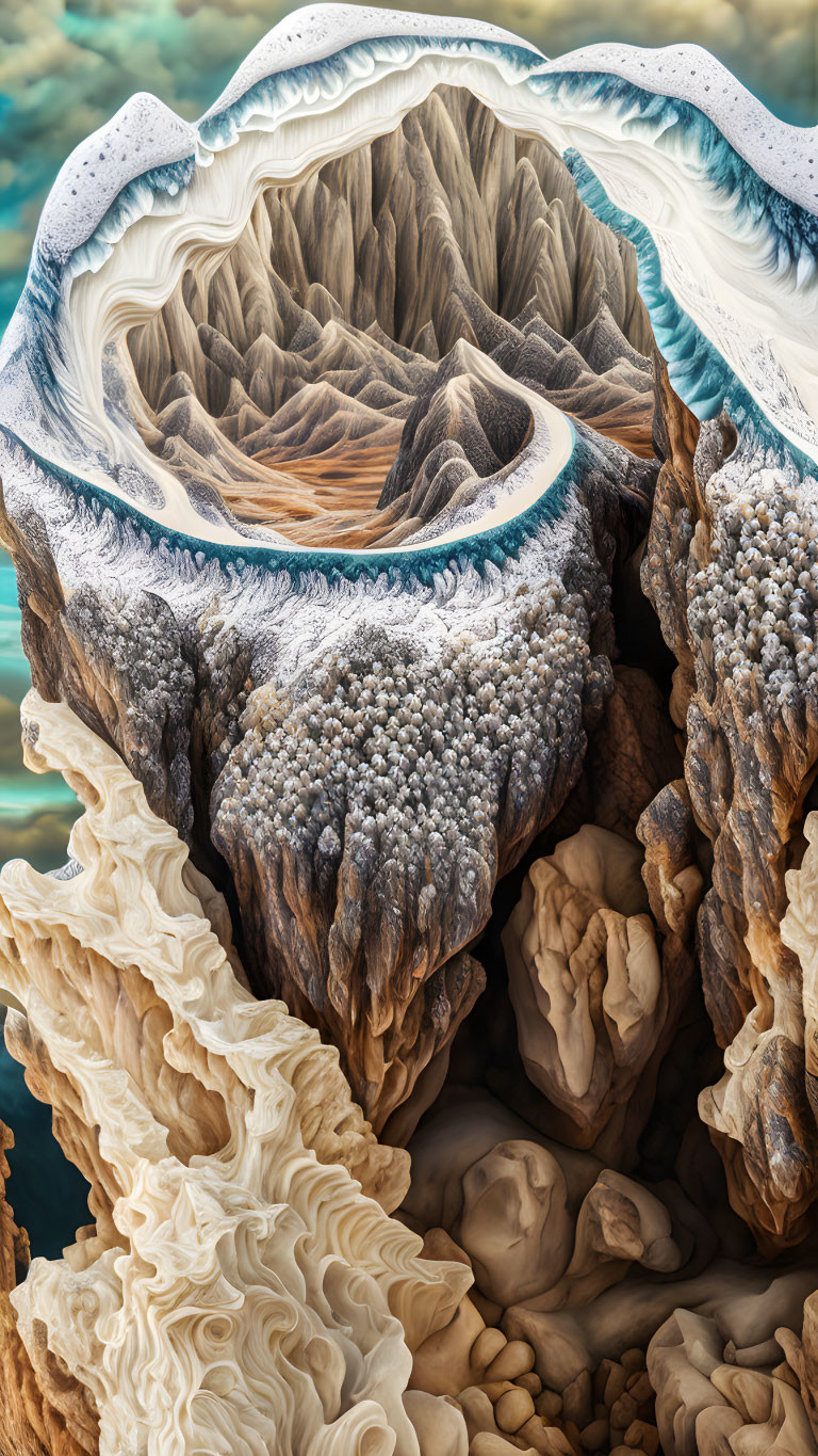 Surreal Landscape: Earth-Layered Mountain Formations