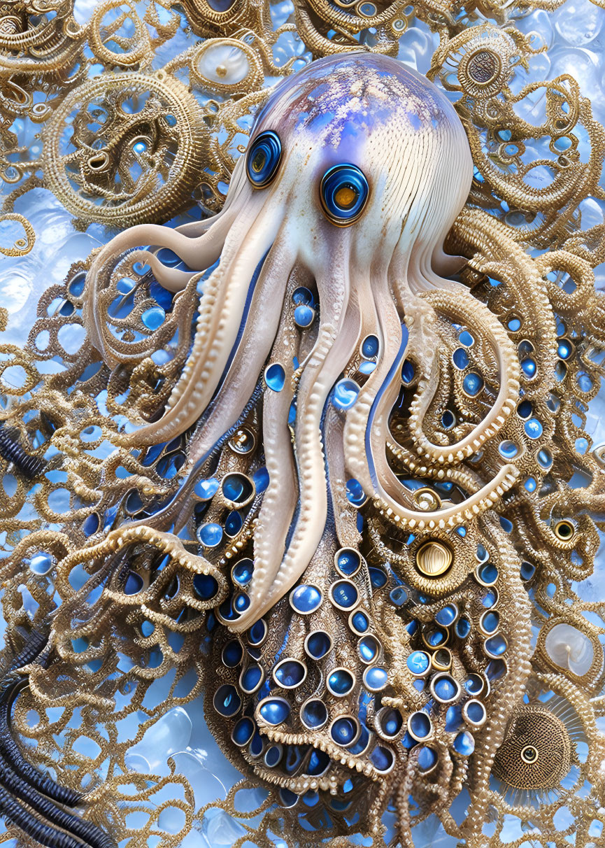 scary steampunk sea octopus