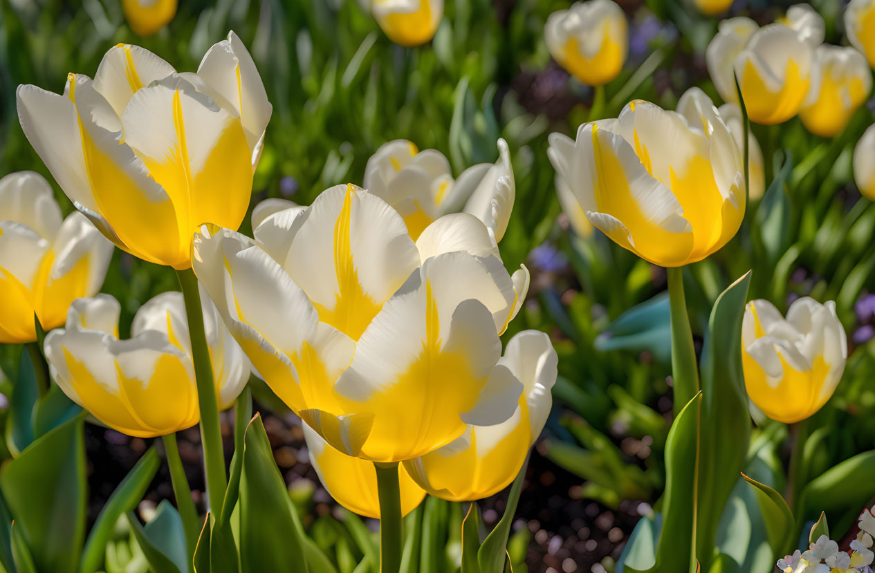 Vibrant Yellow and White Tulips in Full Bloom