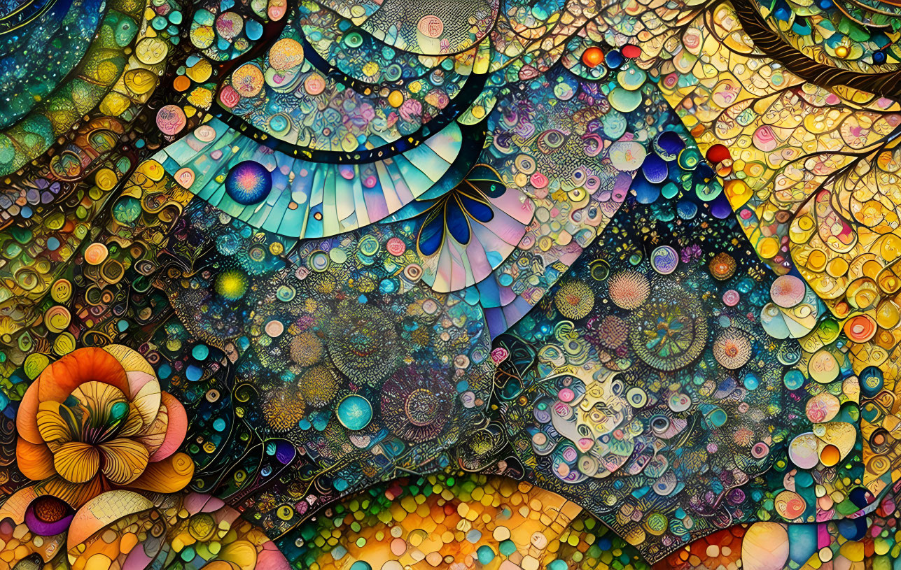 Colorful Abstract Artwork with Circular Motifs & Intricate Patterns