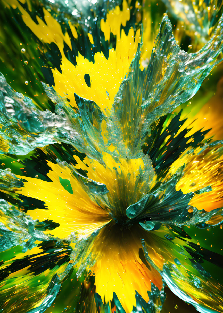 Abstract vibrant blue, yellow, and green paint splash with dynamic energy