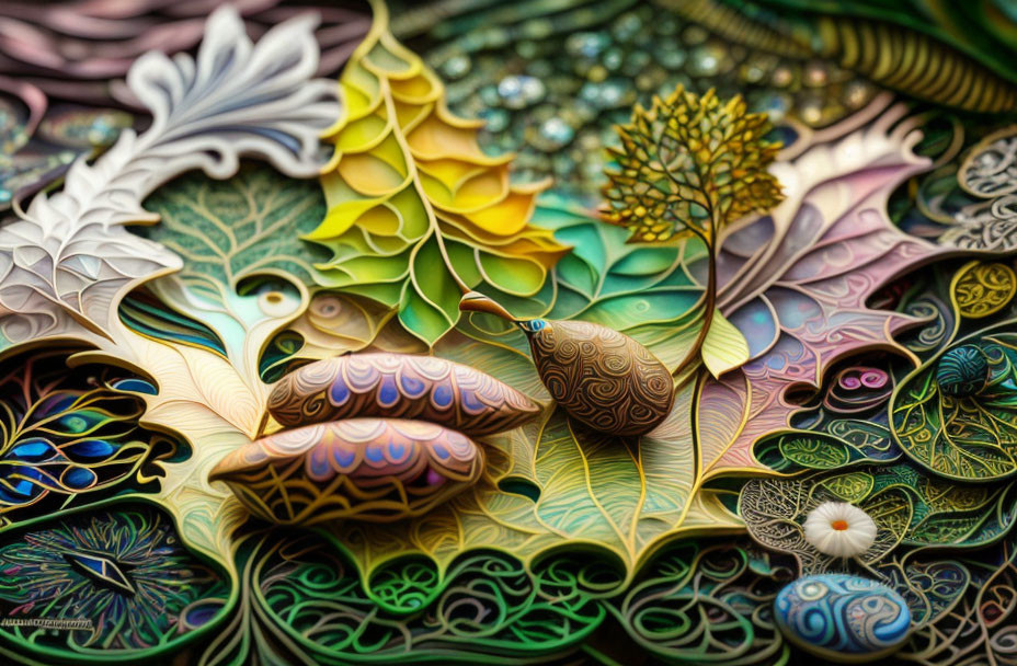 Colorful Paper Art: Layered Leaves & Stylized Beetles