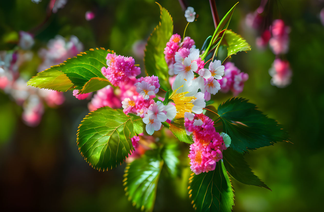 Pink and White Blossom Clusters in Soft Sunlight